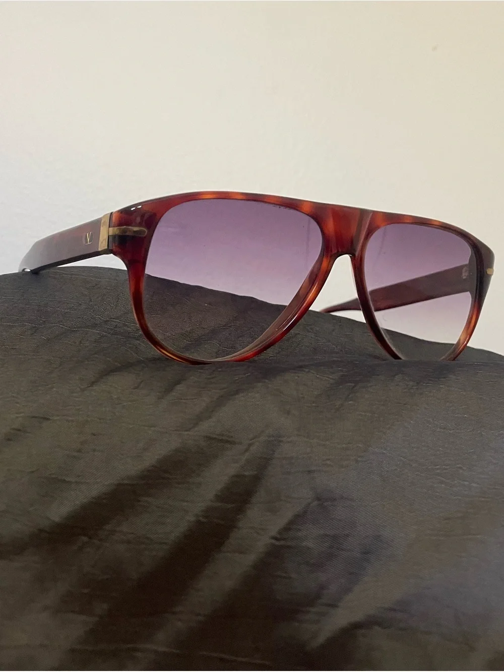 Vintage Valentino Tortoise Shell Aviator Sunglasses with Purple Gradient Lenses